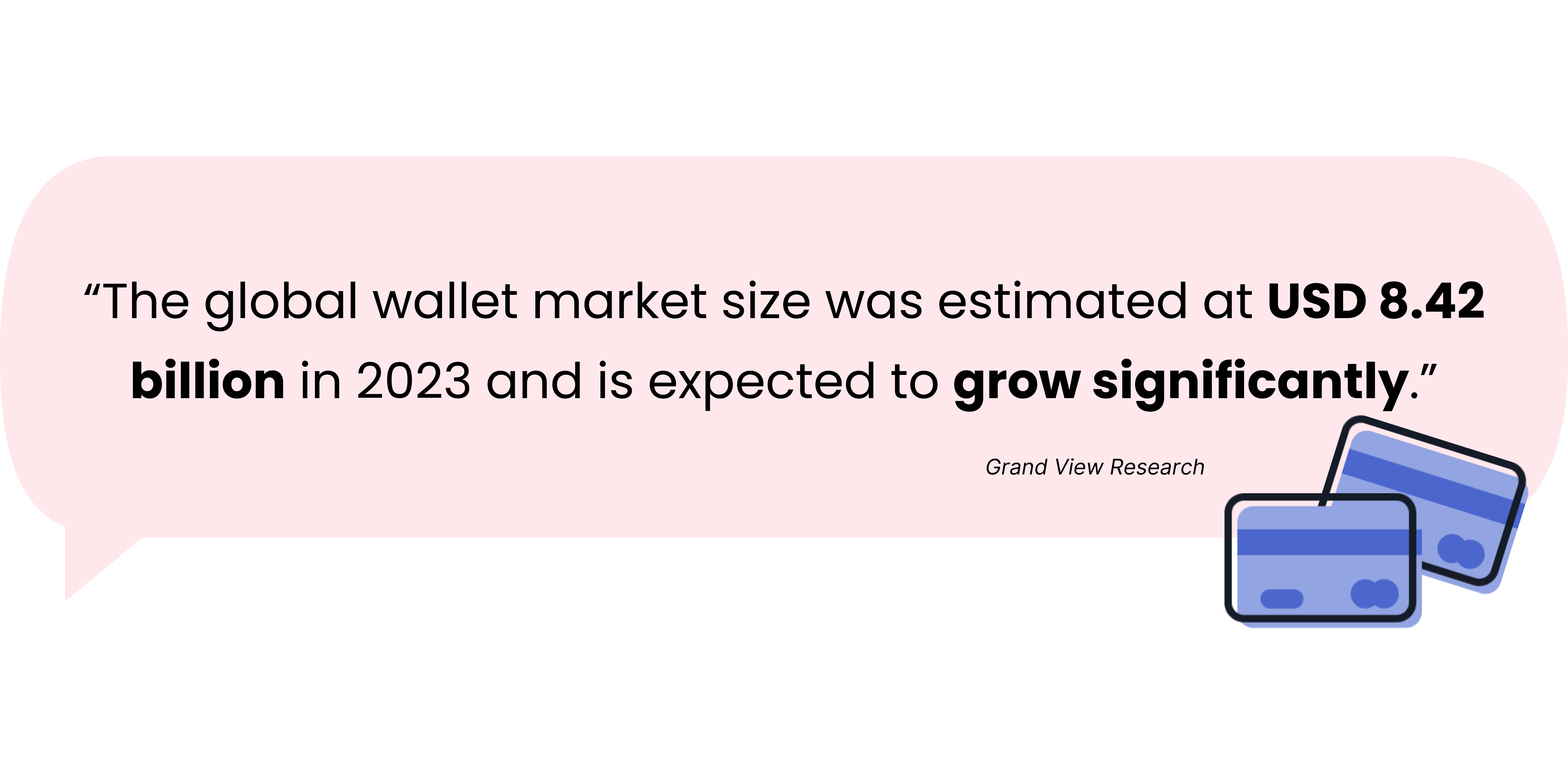 Graphic tile with a quote about the global wallet market size. 